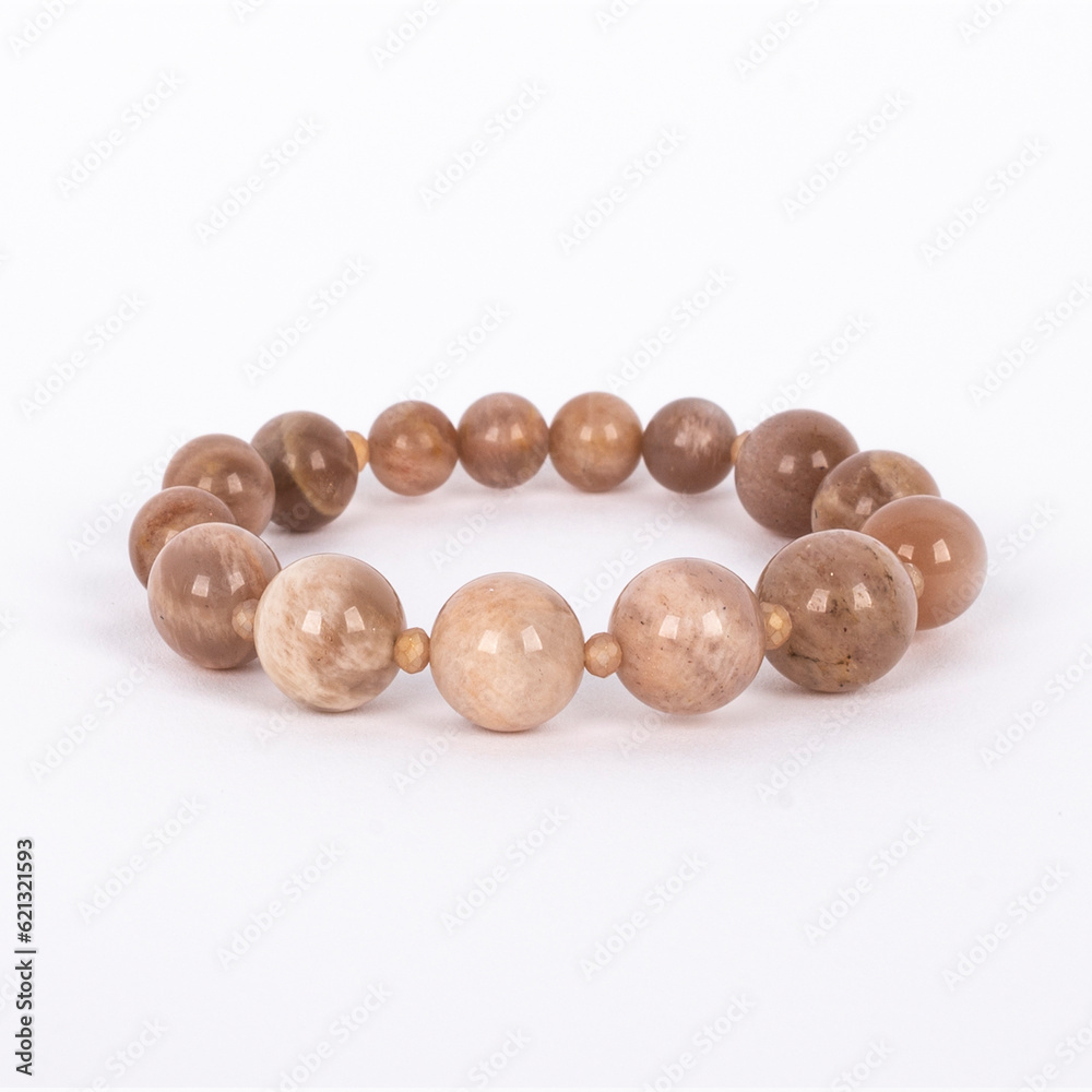 Beige natural stone, Sunstone bracelet. Three different sizes of the stones and small crystals between.