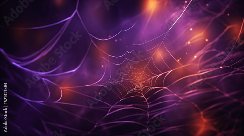 Cobweb with its subtle elegance in the center of a purple background. © Arma Design