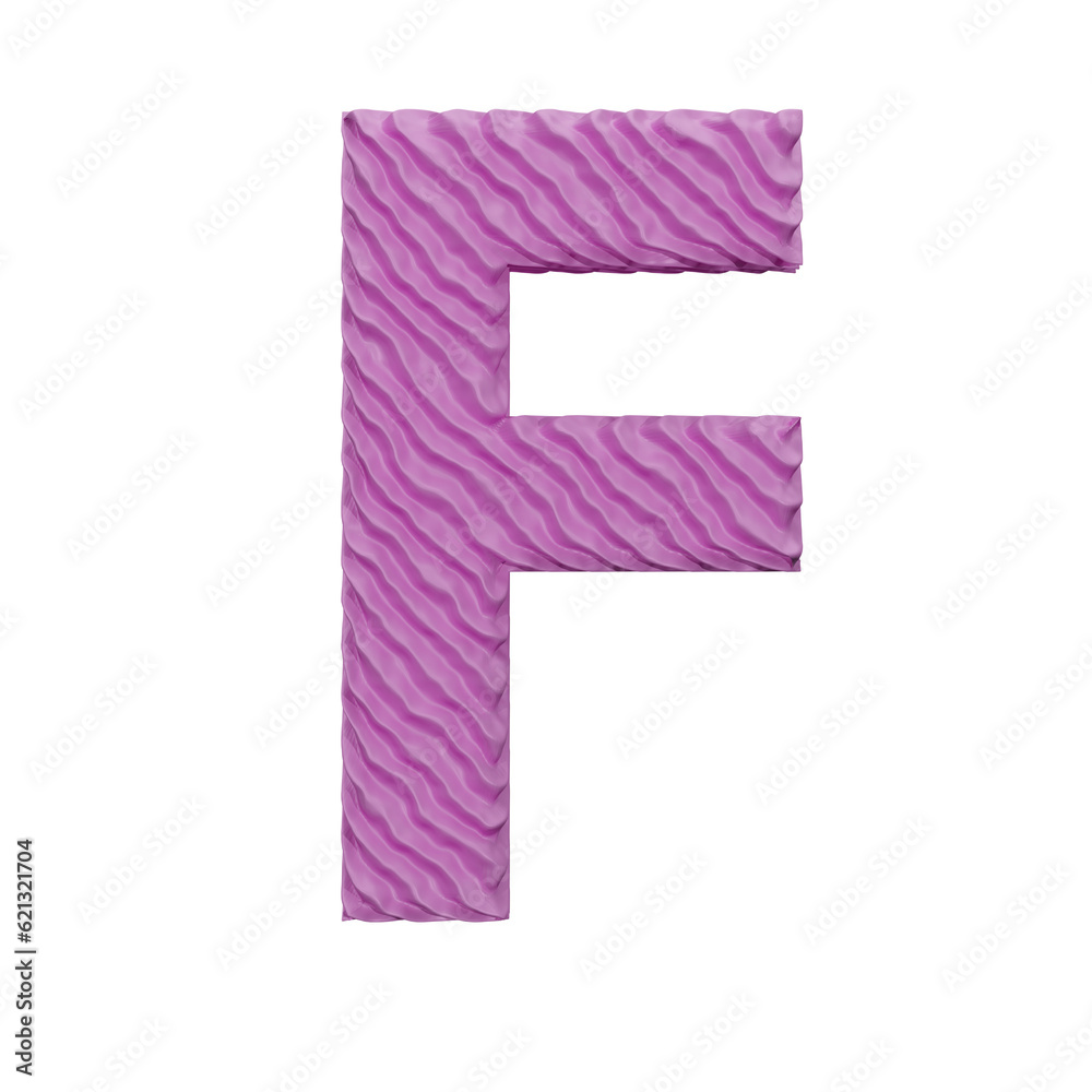 Fototapeta premium Pink 3D stylized cake letter F. 3d render illustration isolated on transparent background wave texture