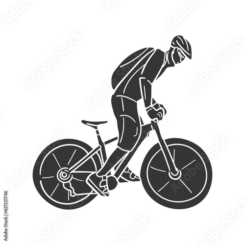 Mountain Bike Man Icon Silhouette Illustration. Bicycle Vector Graphic Pictogram Symbol Clip Art. Doodle Sketch Black Sign.