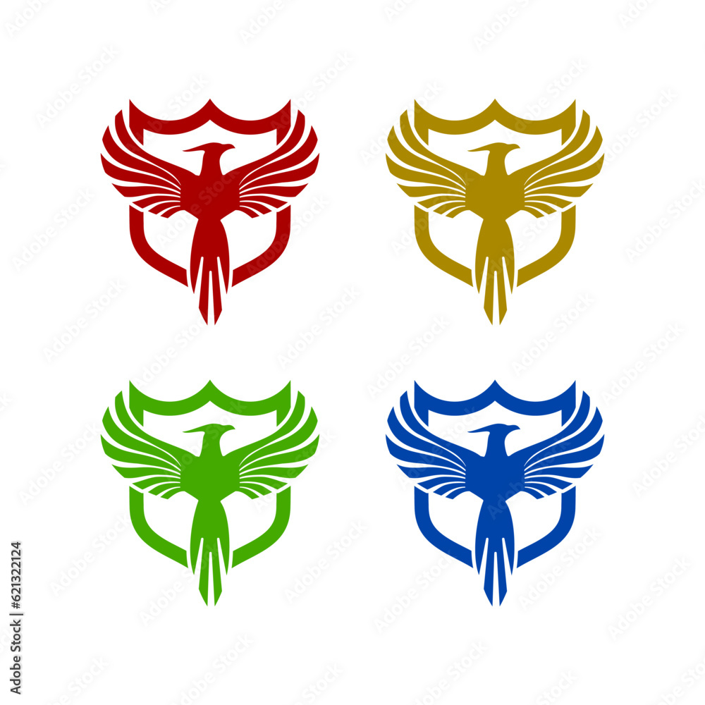 Fototapeta premium Phoenix logo with shield concept set icon