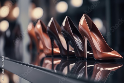 Slika na platnu Blurred Womens leather high heel shoes, AI