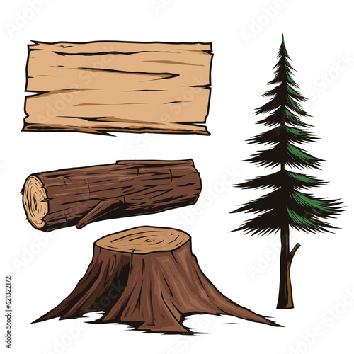 illustration of a wood set