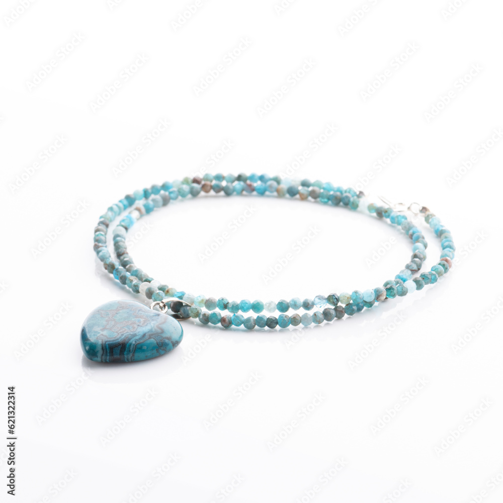 Gemstone beaded necklace with heart pendant. Energy crystals, healing stone jewelry. Handmade accessories. Birthstones.