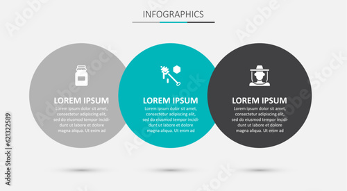Set Honey dipper stick, Jar of honey and Beekeeper with protect hat. Business infographic template. Vector