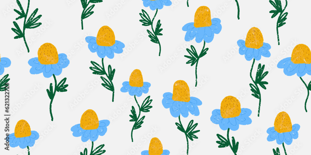 Obraz premium Floral texture pattern. Hand-drawn elements, rustic style, linocut. Vector seamless pattern for design.