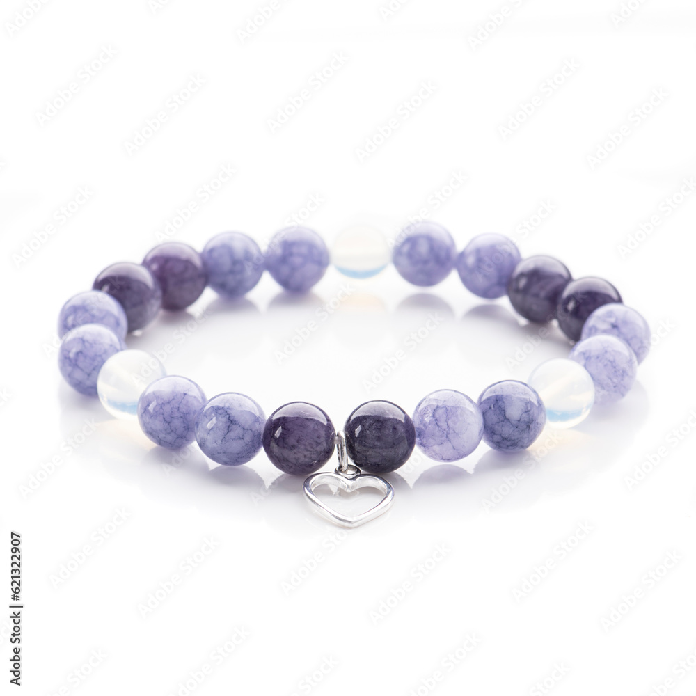 Gemstone beaded bracelets. Healing natural stones. Handmade jewelry with silver pendant.