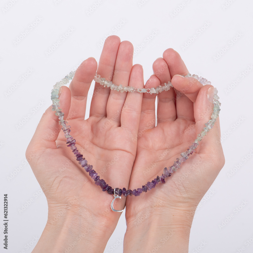 Gemstone beaded necklace. Healing natural stones. Handmade jewelry with silver pendant.