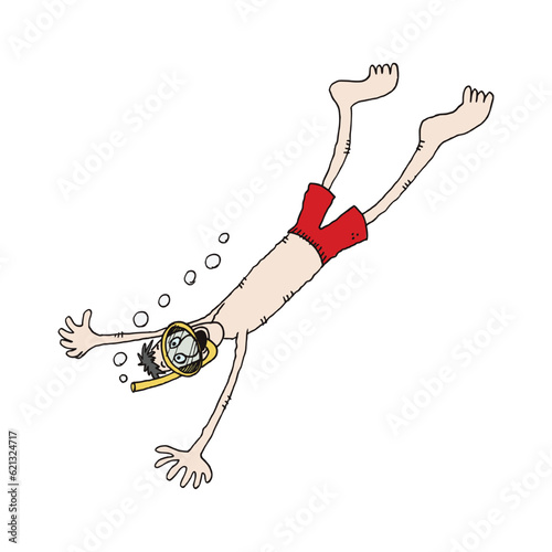 Vector illustration of a man diving with a diving mask and snorkel