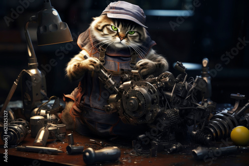 Mechanic cat at work. Generative AI