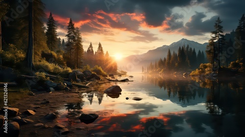 Mirror-Like Serenity Sunset Reflection on Calm Lake
