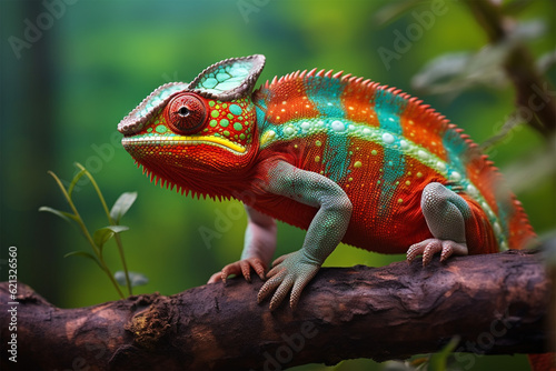 Chameleon a colorful  Sitting On a branch © idealeksis