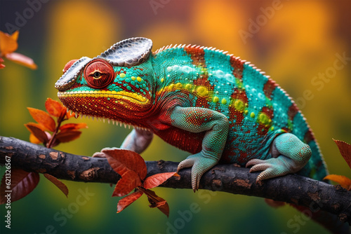 Chameleon a colorful Sitting On a branch