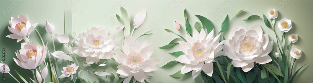 フローラルな花のペーパークラフトのバナー、壁紙、パステル調