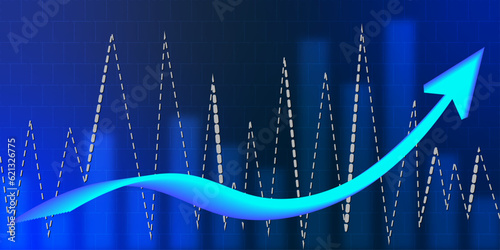 Financial chart, management, control, abstract background with uptrend line and arrows on stock market blue background