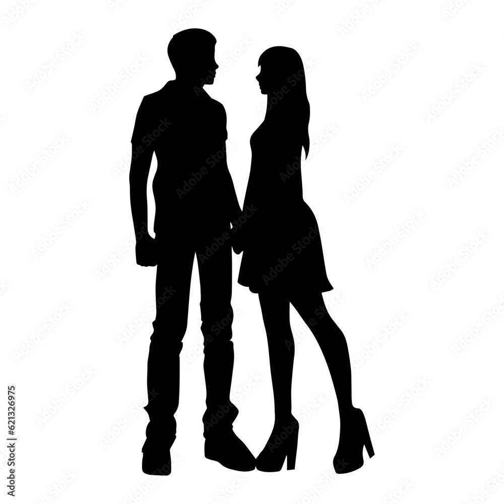 Vector illustration. Silhouette of a guy and a girl on a date. A couple of people.