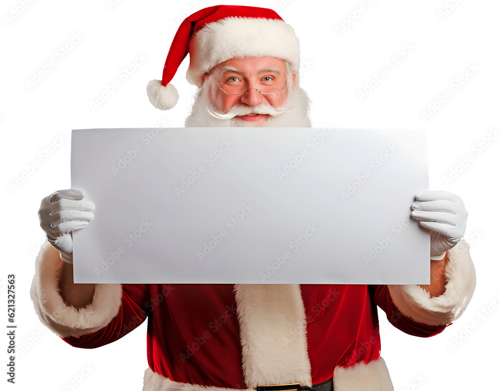Naklejka premium père Noël qui tient un panneau blanc devant lui - fond transparent
