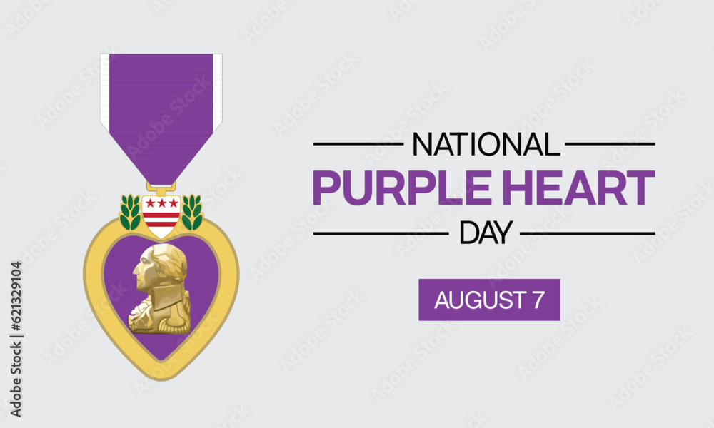 National Purple Heart Day design with Purple Heart medal on a white background. Vector