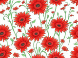 Gerbera flowers seamless pattern background, vintage style illustration.