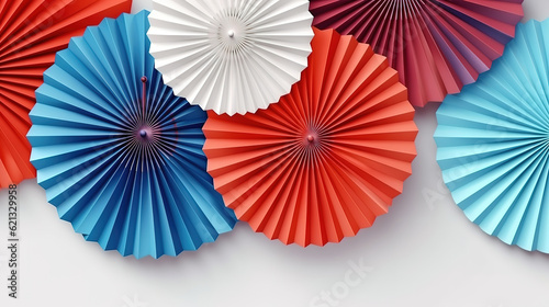 Happy Presidents Day banner mockup with paper fans and confetti stars. Generative Ai