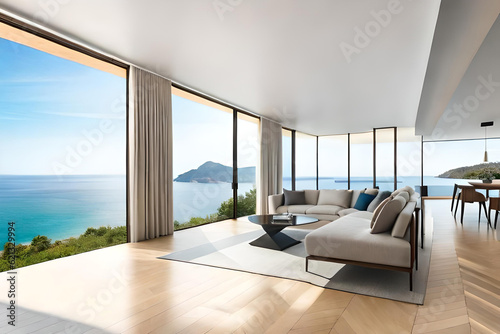 Minimalist modern living room. AI generated illustration © vector_master