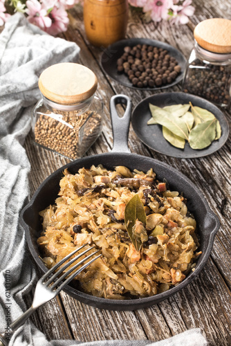 Bigos, a traditional Polish dish with cabbage.