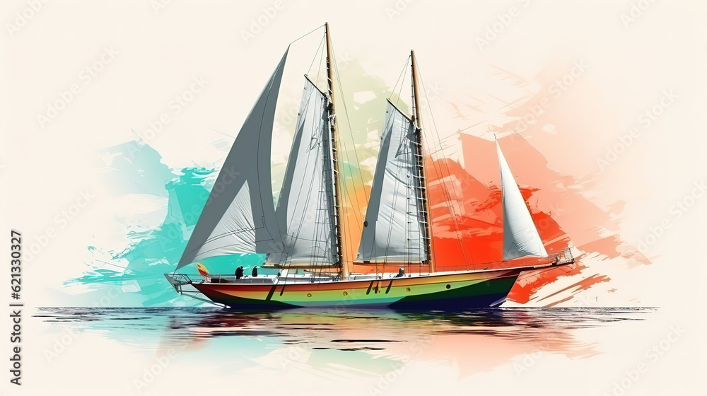 vector illustration with sailing vessel. Generative Ai