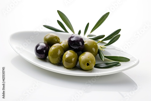 Olives on a white background. Postcard with a light background. Card with olives