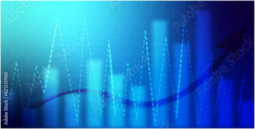 Financial chart, management, control, abstract background with uptrend line and arrows on stock market dark blue background