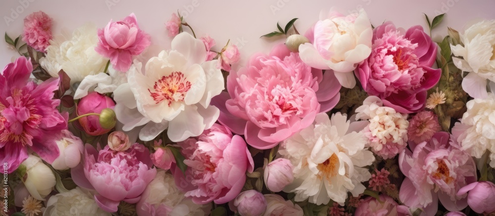 Background with beautiful pink peonies. Banner, wallpaper Background with beautiful pink peonies. Banner, wallpaper
