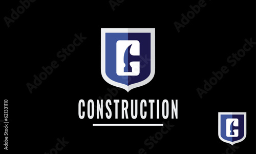 Construction Logo Design Template With Letter C and Negative Speech Hammer.