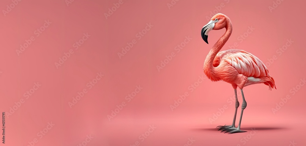 Fototapeta premium pink flamingo bird isolated on pink background,Generative AI