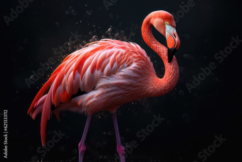 Pink flamingo close up. AI generated