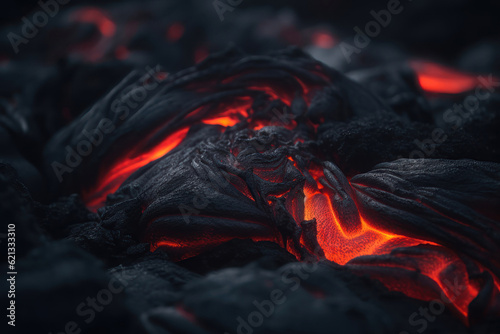 Close up depth of field lava texture. AI generated