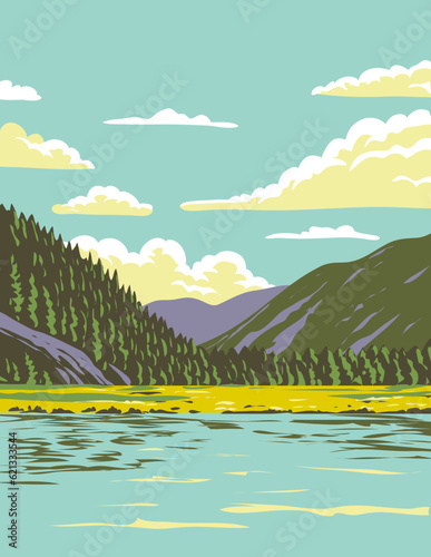 WPA poster art of Stelvio National Park located in Trentino-Alto Adige Sudtirol and Lombardia in northeast Italy done in works project administration or Art Deco style.