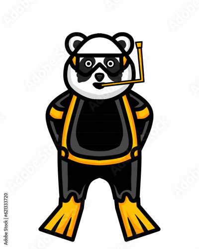 cartoon illustration of a panda working as a diver