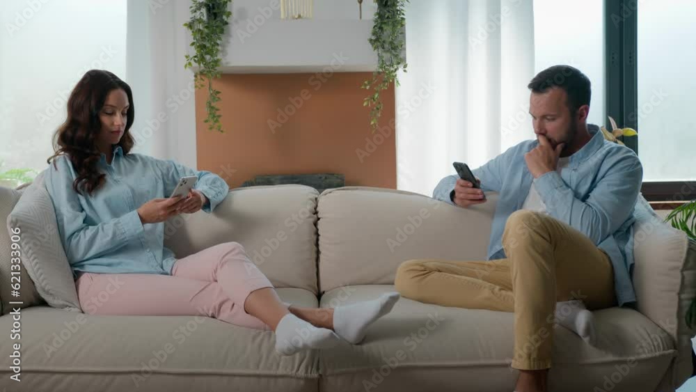 Caucasian couple ignoring each other addict with phones overuse mobile apps at home modern family man and woman social media addicted people gadgets addiction problem relationship browsing smartphones Caucasian couple ignoring each other addict with phones overuse mobile apps at home modern family man and woman social media addicted people gadgets addiction problem relationship browsing smartphones
