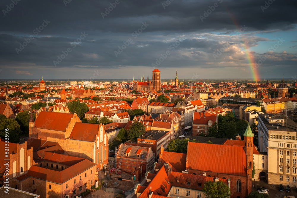 The Main Town of Gdansk at sunset with the rainbow, Poland