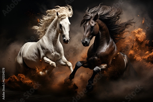 black and white horses