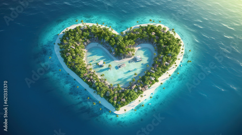 Velentine s day concept tropical heart shape desert island. Generative ai