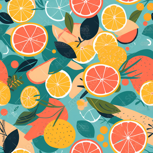 seamless pattern with citrus fruits orange with lemon,AI generated 