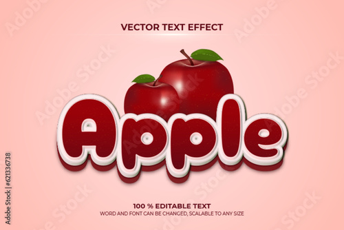 Red Apple Fruit editable Text Effect, with realistic apple vector