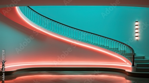 Art Deco vibes. Staircase Cinematic Minimalist interior