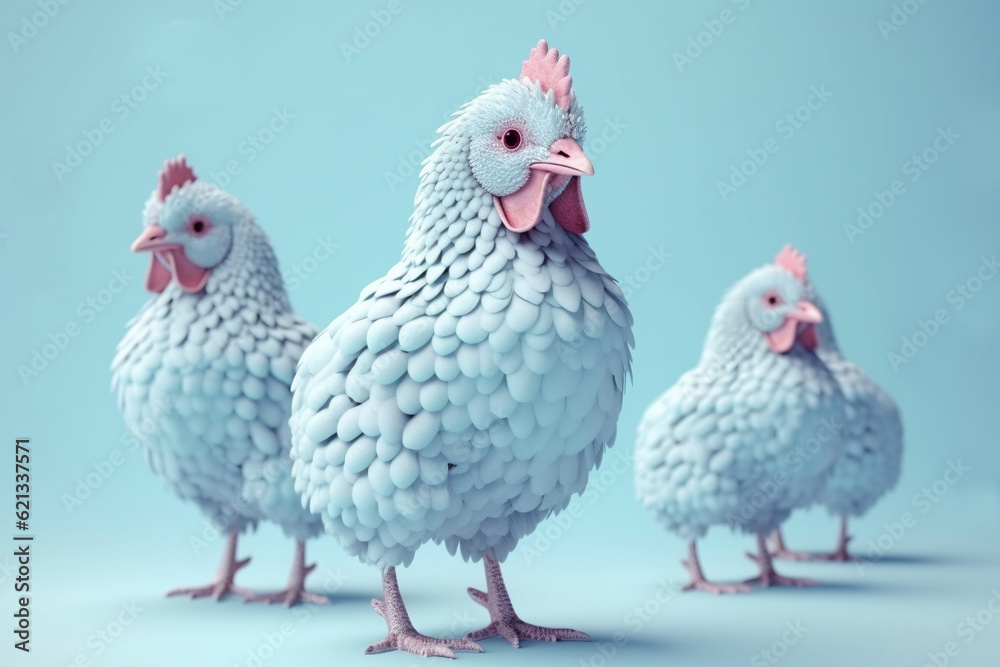 Chicken on blue background. 