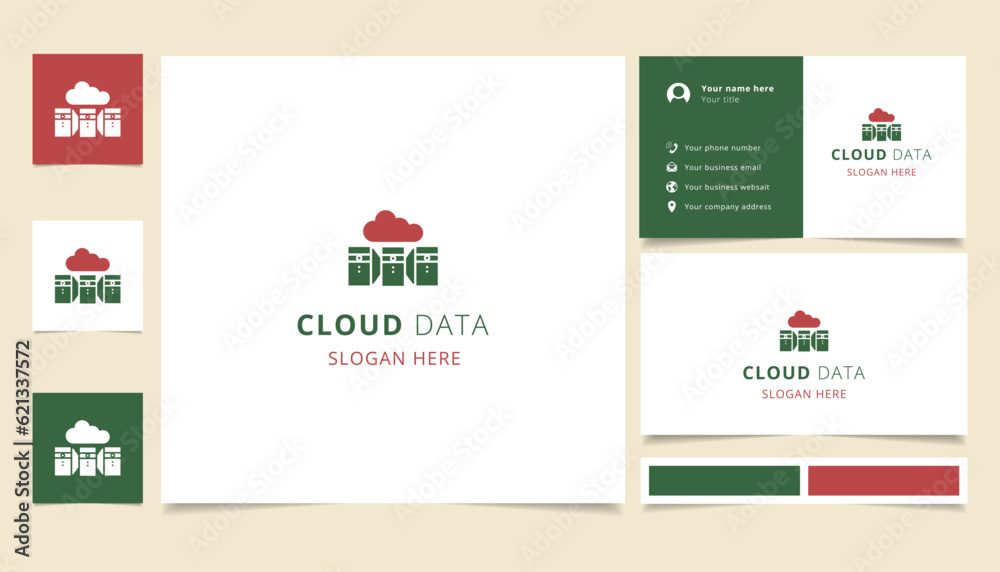 Cloud data logo design with editable slogan. Branding book and business card template.