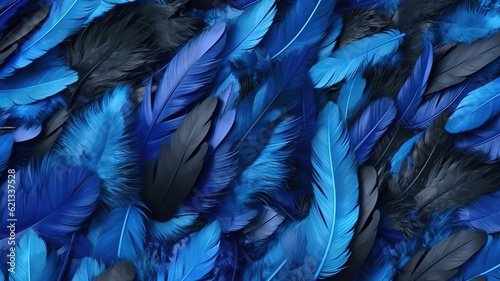 Blue monday concept composition with feathers. Generative ai