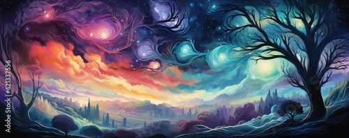 Colorful night forest 