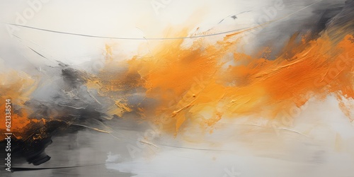 Abstract painting in orange and grey colors