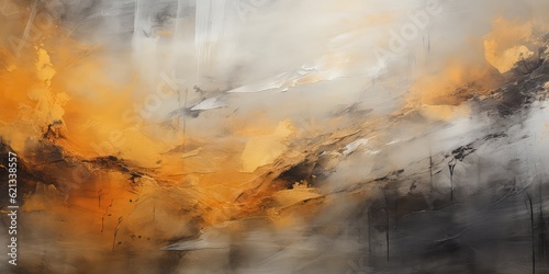 Abstract painting in orange and grey colors