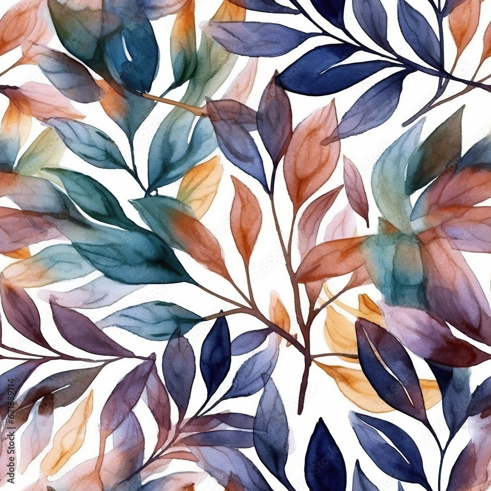 Watercolor seamless pattern of autumn leaves. Print, background, wallpaper, fabric, digital paper, packaging. AI generated Watercolor seamless pattern of autumn leaves. Print, background, wallpaper, fabric, digital paper, packaging. AI generated